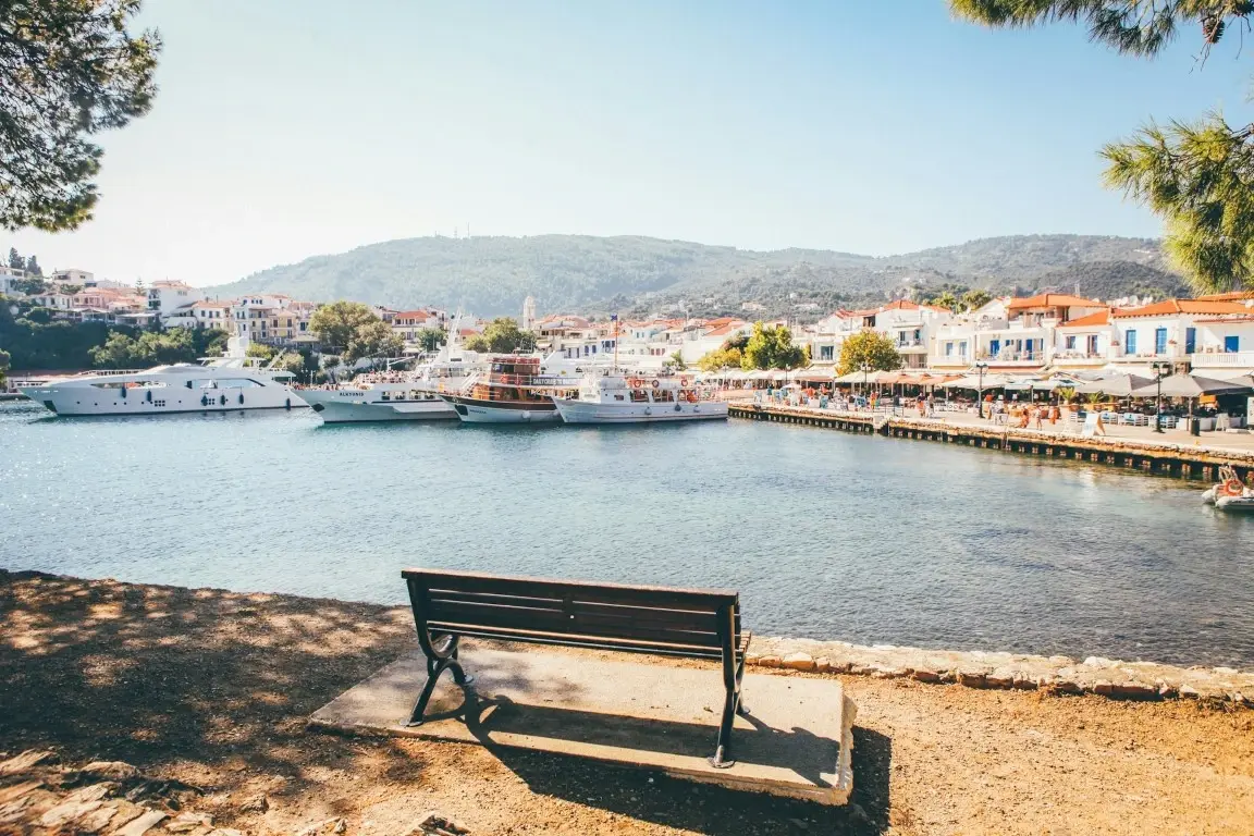 Skiathos old port view at bourtzi